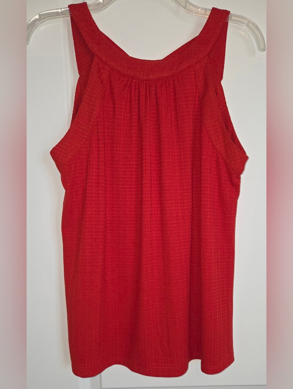 Papermoon Red Criss Cross Strappy V Neck Waffle Knit Tank Top Medium
